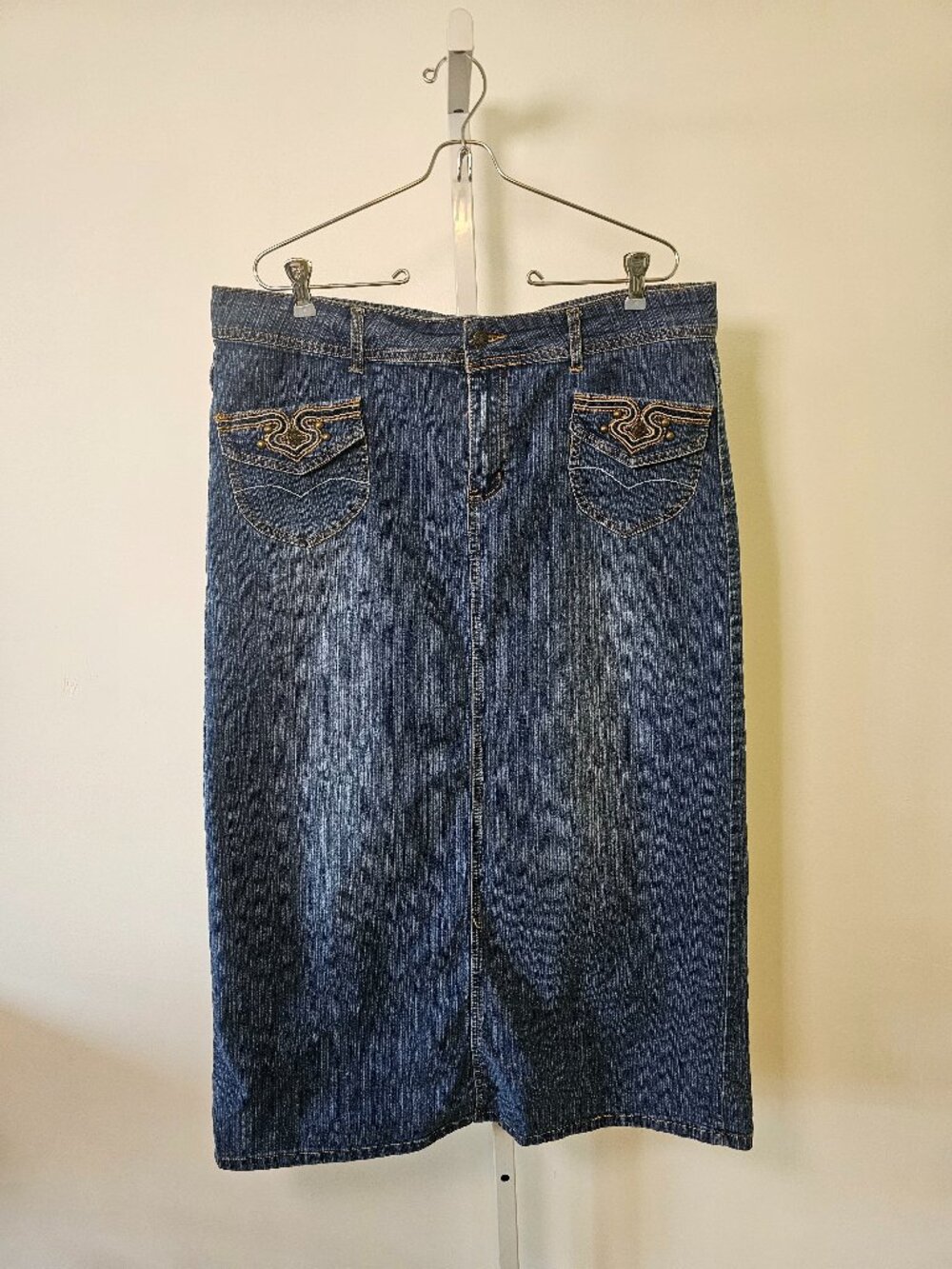 Vintage Out Jeans Skirt Denim Midi Y2K Blue Grunge  XL